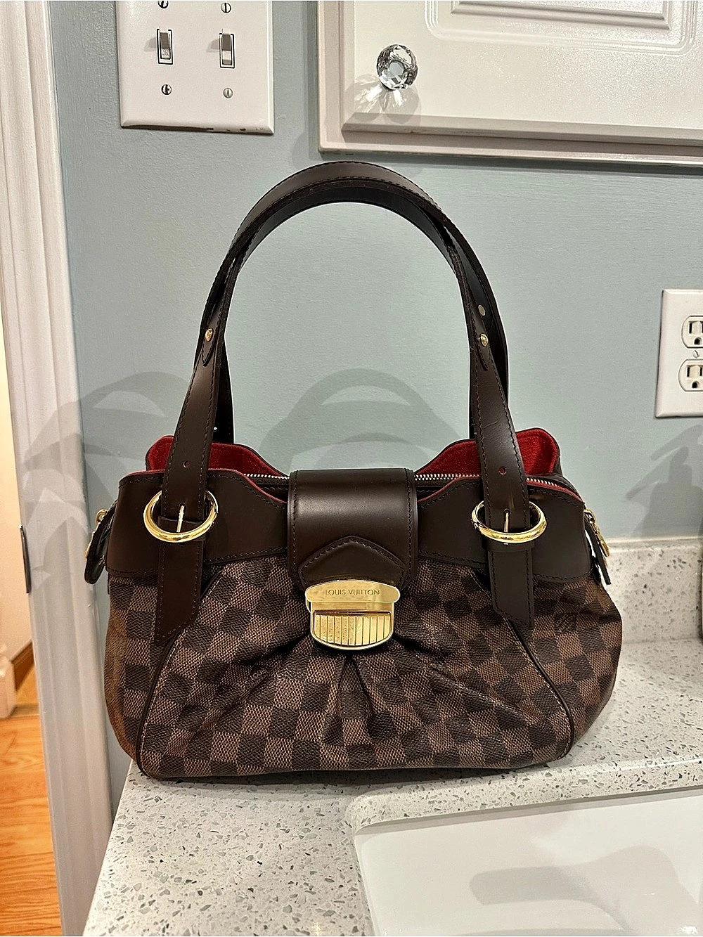 Louis Vuitton Tribeca Long Checkered Shoulder Bag in Brown